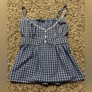 BRANDY MELVILLE!! never worn blue plaid tank top with cute lace detail